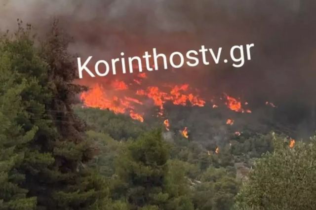 Κορινθία: Διπλό πύρινο μέτωπο σε Αμμώνι και Εξαμίλια – Τραυματίστηκε πυροσβέστης