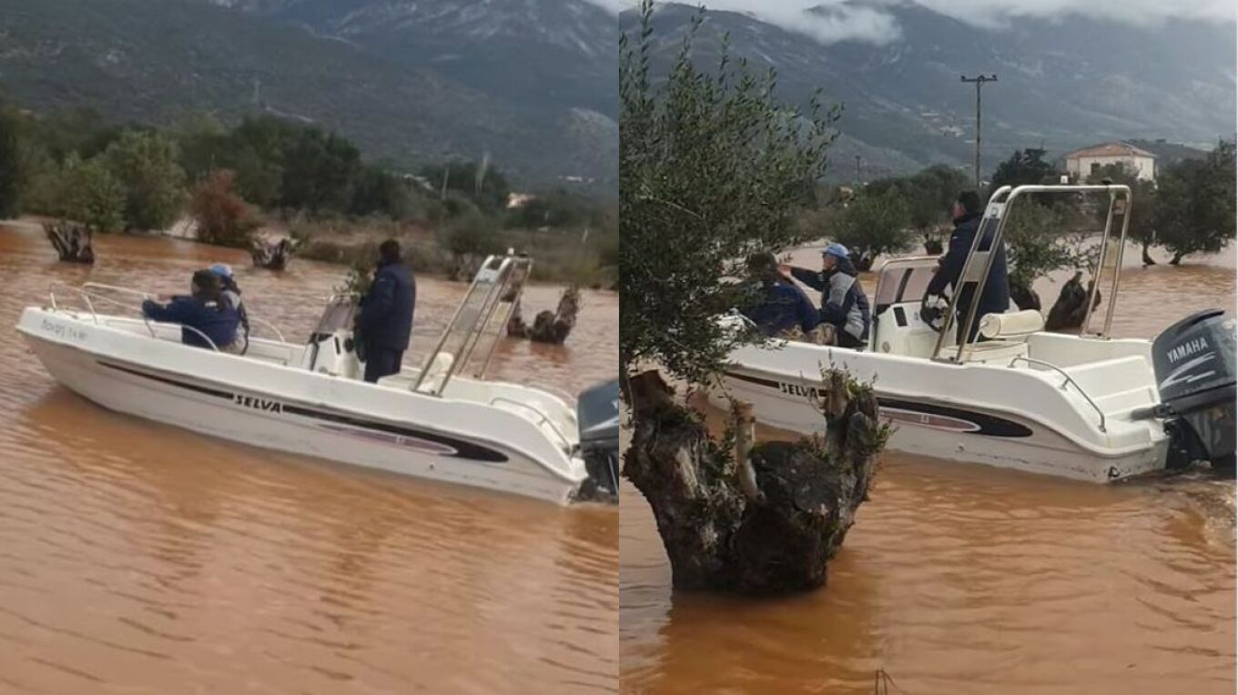 Με ταχύπλοο σκάφος κινούνται οι κάτοικοι στα Περατάτα Κεφαλονιάς για να φτάσουν στα σπίτια τους