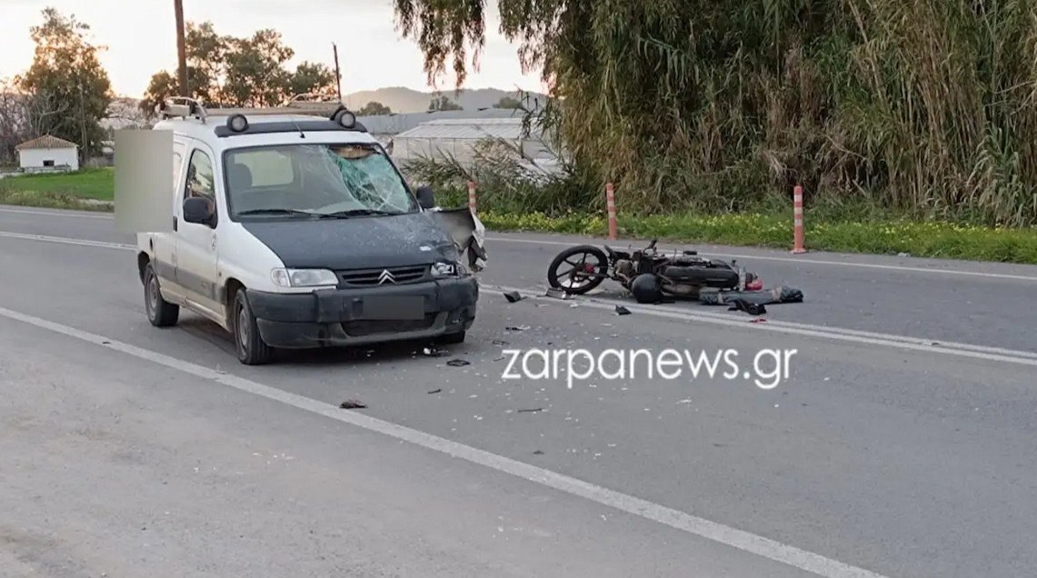 Χανιά: Σφοδρό τροχαίο με μικρό βαν και μοτοσικλέτα – Τραυματίας ο οδηγός της μηχανής