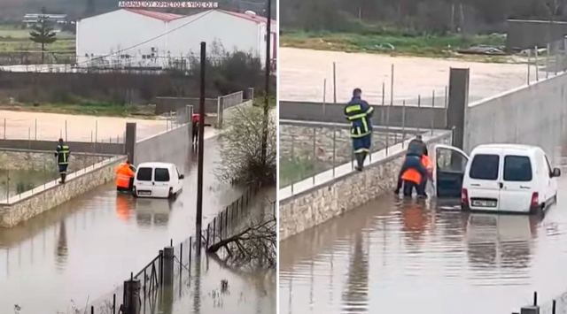 Κακοκαιρία στην Ηγουμενίτσα: Πυροσβέστης απεγκλωβίζει οδηγό κουβαλώντας τον στην πλάτη