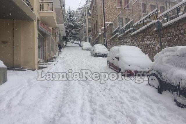 Λαμία: Πήγε να κατέβει χιονισμένο δρόμο και σκόρπισε τον πανικό (ΦΩΤΟ)