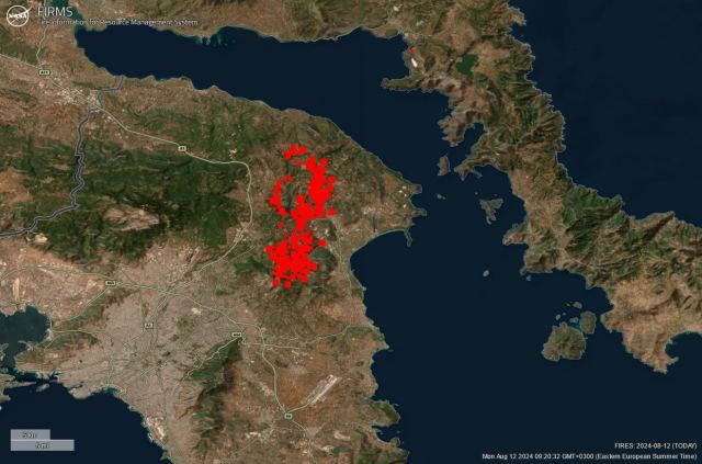 Φωτιά στην Αττική: Τεράστιο το πύρινο μέτωπο, σοκάρει ο χάρτης της NASA