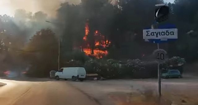 Φωτιά κοντά σε σπίτια στη Σαγιάδα Θεσπρωτίας - Εστάλη μήνυμα από το 112