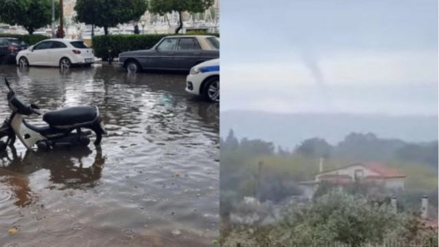 «Βενετία» έγινε ο Πειραιάς λόγω της κακοκαιρίας: Βροχοπτώσεις και στην Κορινθία, υδροστρόβιλος στους Αγίους Θεοδώρους